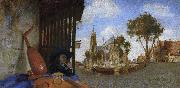 Carel fabritius A View of Delft, with a Musical Instrument Seller's Stall oil painting